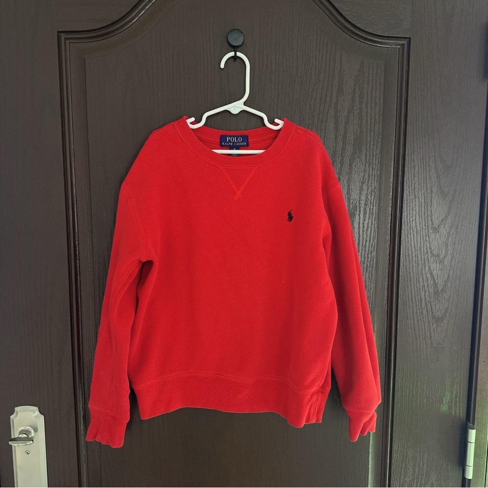 Polo Ralph Lauren Boys’ Red Fleece Crewneck Sweatshirt Size M Cozy Casual